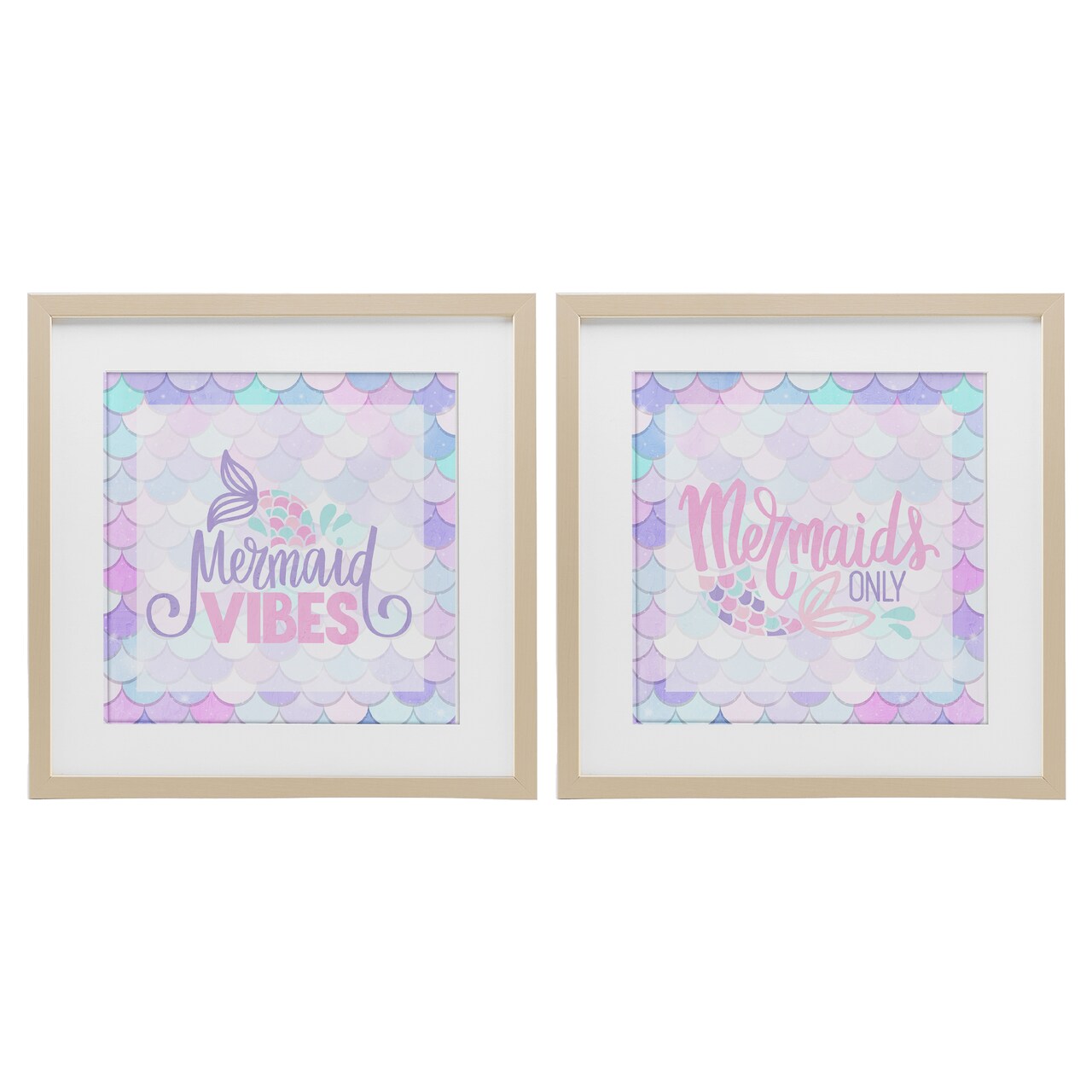 Stupell Industries Dreamy Mermaid Phrases with Scales 2pc Framed Print Under Glass Set, design by Kim Allen